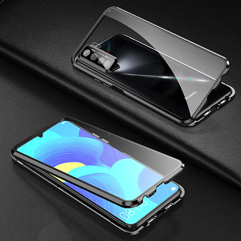 Handyhülle Hülle Luxus Aluminium Metall Rahmen Spiegel 360 Grad Ganzkörper Tasche T03 für Oppo F15 Schwarz