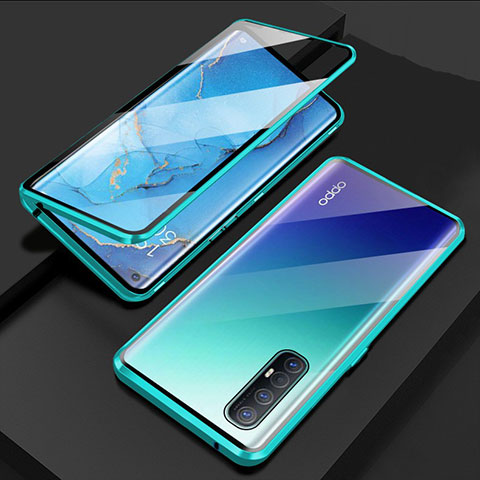 Handyhülle Hülle Luxus Aluminium Metall Rahmen Spiegel 360 Grad Ganzkörper Tasche T03 für Oppo Find X2 Neo Cyan