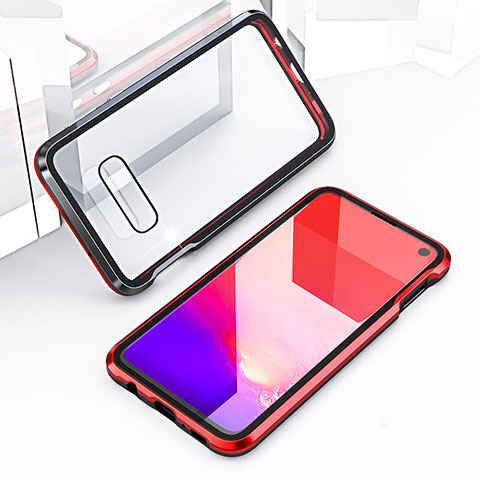 Handyhülle Hülle Luxus Aluminium Metall Rahmen Spiegel 360 Grad Ganzkörper Tasche T03 für Samsung Galaxy S10e Rot