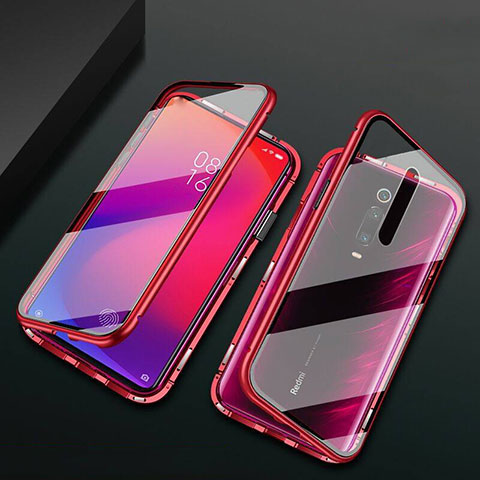 Handyhülle Hülle Luxus Aluminium Metall Rahmen Spiegel 360 Grad Ganzkörper Tasche T03 für Xiaomi Mi 9T Rot