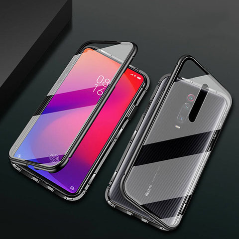 Handyhülle Hülle Luxus Aluminium Metall Rahmen Spiegel 360 Grad Ganzkörper Tasche T03 für Xiaomi Redmi K20 Schwarz