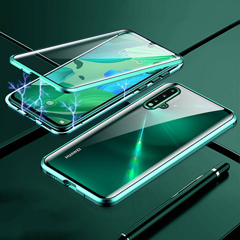 Handyhülle Hülle Luxus Aluminium Metall Rahmen Spiegel 360 Grad Ganzkörper Tasche T04 für Huawei Nova 5 Pro Grün