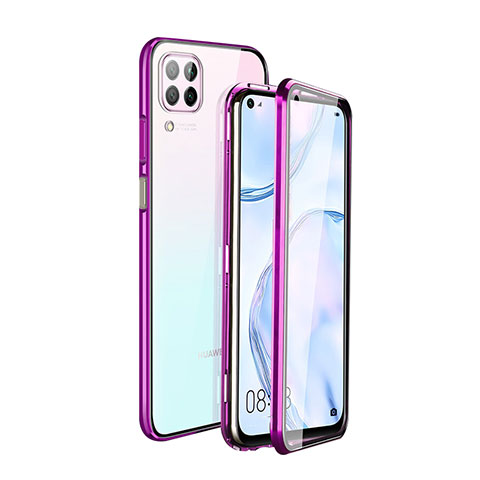 Handyhülle Hülle Luxus Aluminium Metall Rahmen Spiegel 360 Grad Ganzkörper Tasche T04 für Huawei Nova 6 SE Violett