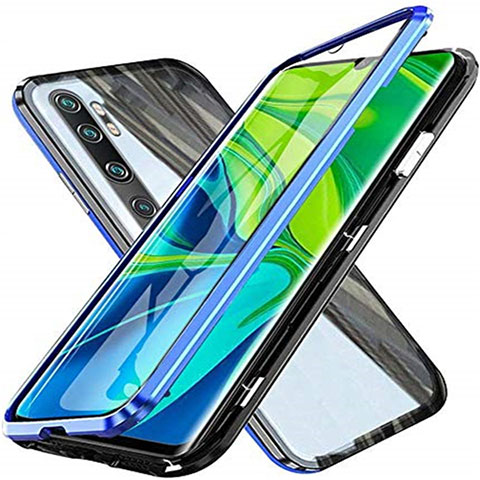 Handyhülle Hülle Luxus Aluminium Metall Rahmen Spiegel 360 Grad Ganzkörper Tasche T04 für Xiaomi Mi Note 10 Pro Blau