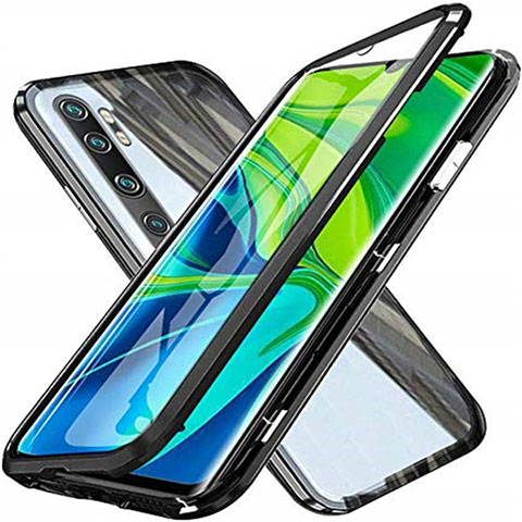 Handyhülle Hülle Luxus Aluminium Metall Rahmen Spiegel 360 Grad Ganzkörper Tasche T04 für Xiaomi Mi Note 10 Pro Schwarz