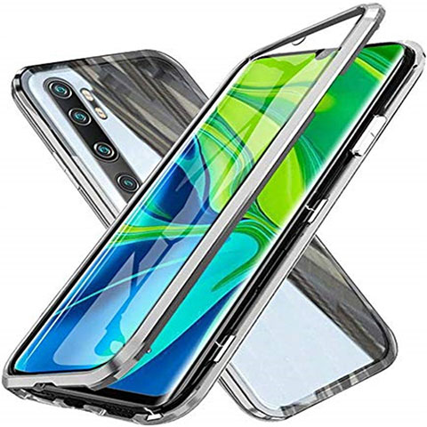 Handyhülle Hülle Luxus Aluminium Metall Rahmen Spiegel 360 Grad Ganzkörper Tasche T04 für Xiaomi Mi Note 10 Pro Silber