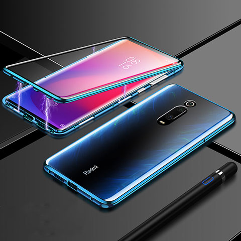 Handyhülle Hülle Luxus Aluminium Metall Rahmen Spiegel 360 Grad Ganzkörper Tasche T04 für Xiaomi Redmi K20 Pro Blau