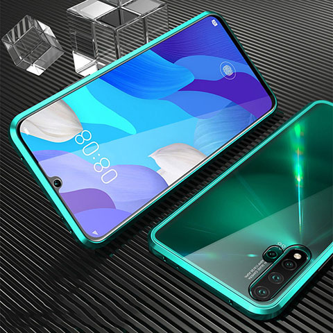 Handyhülle Hülle Luxus Aluminium Metall Rahmen Spiegel 360 Grad Ganzkörper Tasche T05 für Huawei Nova 5 Cyan