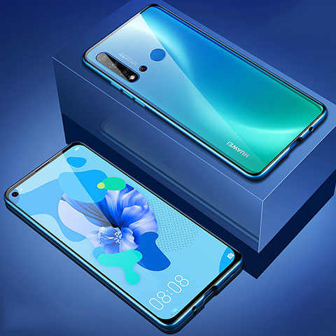 Handyhülle Hülle Luxus Aluminium Metall Rahmen Spiegel 360 Grad Ganzkörper Tasche T05 für Huawei Nova 5i Blau