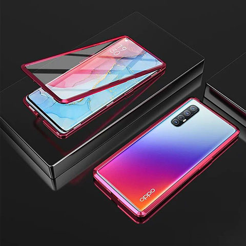 Handyhülle Hülle Luxus Aluminium Metall Rahmen Spiegel 360 Grad Ganzkörper Tasche T05 für Oppo Find X2 Neo Rot