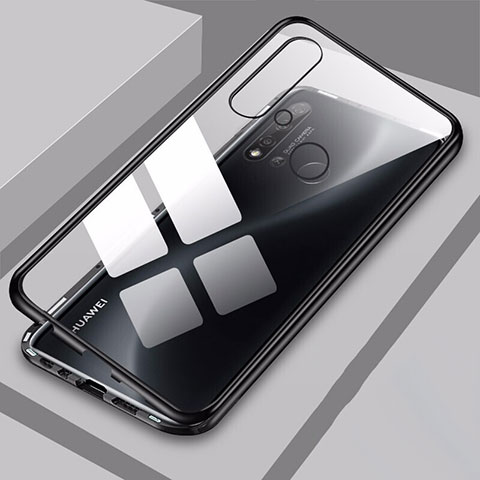 Handyhülle Hülle Luxus Aluminium Metall Rahmen Spiegel 360 Grad Ganzkörper Tasche T06 für Huawei Nova 5i Schwarz