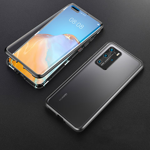 Handyhülle Hülle Luxus Aluminium Metall Rahmen Spiegel 360 Grad Ganzkörper Tasche T06 für Huawei P40 Pro Schwarz