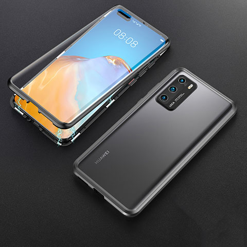 Handyhülle Hülle Luxus Aluminium Metall Rahmen Spiegel 360 Grad Ganzkörper Tasche T06 für Huawei P40 Schwarz