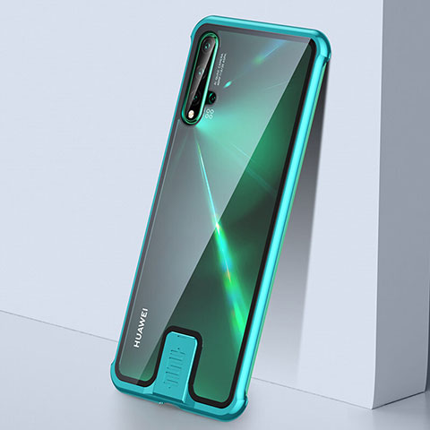 Handyhülle Hülle Luxus Aluminium Metall Rahmen Spiegel 360 Grad Ganzkörper Tasche T07 für Huawei Nova 5 Cyan