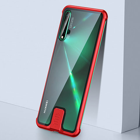 Handyhülle Hülle Luxus Aluminium Metall Rahmen Spiegel 360 Grad Ganzkörper Tasche T07 für Huawei Nova 5 Pro Rot