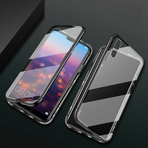 Handyhülle Hülle Luxus Aluminium Metall Rahmen Spiegel 360 Grad Ganzkörper Tasche T07 für Huawei P20 Schwarz