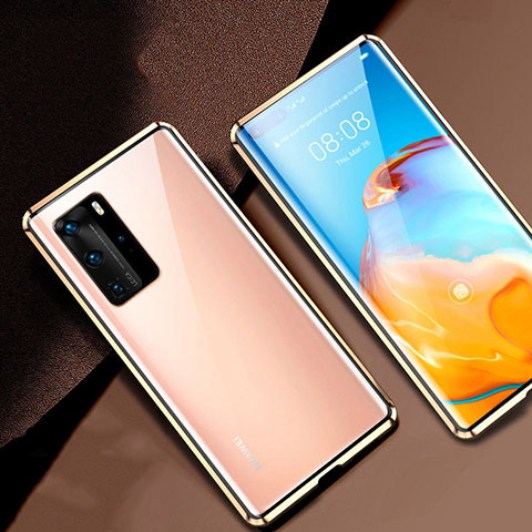 Handyhülle Hülle Luxus Aluminium Metall Rahmen Spiegel 360 Grad Ganzkörper Tasche T07 für Huawei P40 Pro Gold