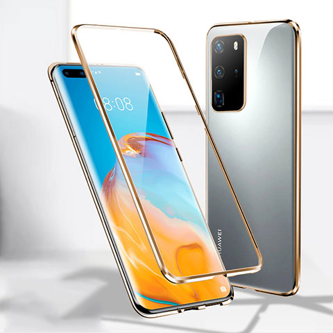 Handyhülle Hülle Luxus Aluminium Metall Rahmen Spiegel 360 Grad Ganzkörper Tasche T08 für Huawei P40 Pro Gold