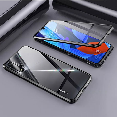 Handyhülle Hülle Luxus Aluminium Metall Rahmen Spiegel 360 Grad Ganzkörper Tasche T09 für Huawei Nova 5 Schwarz