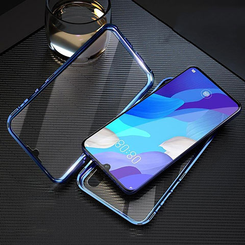 Handyhülle Hülle Luxus Aluminium Metall Rahmen Spiegel 360 Grad Ganzkörper Tasche T11 für Huawei Nova 5 Blau