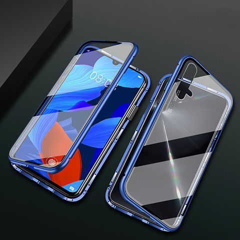 Handyhülle Hülle Luxus Aluminium Metall Rahmen Spiegel 360 Grad Ganzkörper Tasche T12 für Huawei Nova 5 Blau