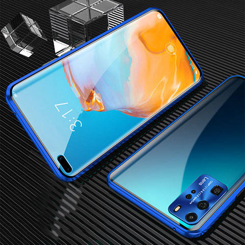 Handyhülle Hülle Luxus Aluminium Metall Rahmen Spiegel 360 Grad Ganzkörper Tasche T12 für Huawei P40 Pro Blau