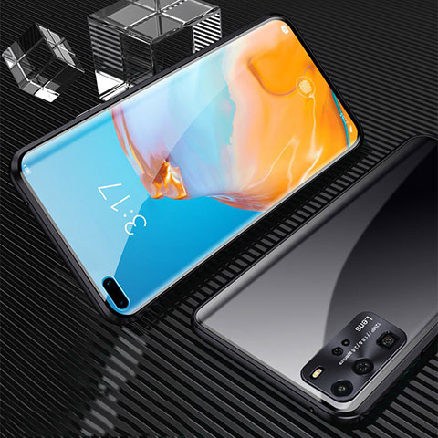 Handyhülle Hülle Luxus Aluminium Metall Rahmen Spiegel 360 Grad Ganzkörper Tasche T12 für Huawei P40 Pro Schwarz