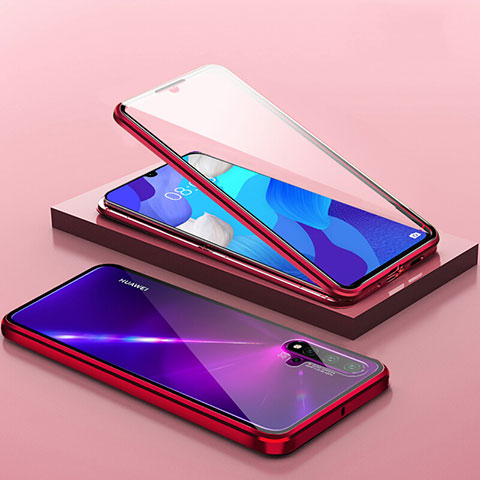 Handyhülle Hülle Luxus Aluminium Metall Rahmen Spiegel 360 Grad Ganzkörper Tasche T14 für Huawei Nova 5 Pro Rot