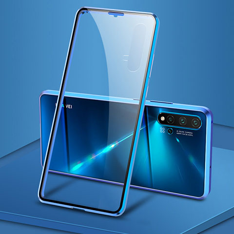 Handyhülle Hülle Luxus Aluminium Metall Rahmen Spiegel 360 Grad Ganzkörper Tasche T15 für Huawei Nova 5 Blau