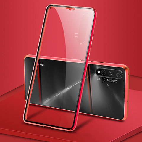 Handyhülle Hülle Luxus Aluminium Metall Rahmen Spiegel 360 Grad Ganzkörper Tasche T15 für Huawei Nova 5 Rot