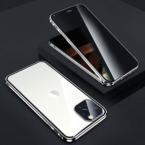 Handyhülle Hülle Luxus Aluminium Metall Rahmen Spiegel 360 Grad Ganzkörper Tasche Z05 für Apple iPhone 14 Pro Max Silber