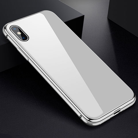 Handyhülle Hülle Luxus Aluminium Metall Rahmen Spiegel 360 Grad Tasche für Apple iPhone X Weiß