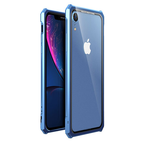 Handyhülle Hülle Luxus Aluminium Metall Rahmen Spiegel 360 Grad Tasche für Apple iPhone XR Blau