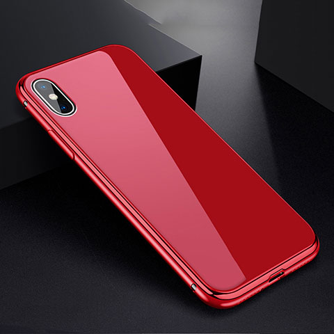 Handyhülle Hülle Luxus Aluminium Metall Rahmen Spiegel 360 Grad Tasche für Apple iPhone Xs Max Rot