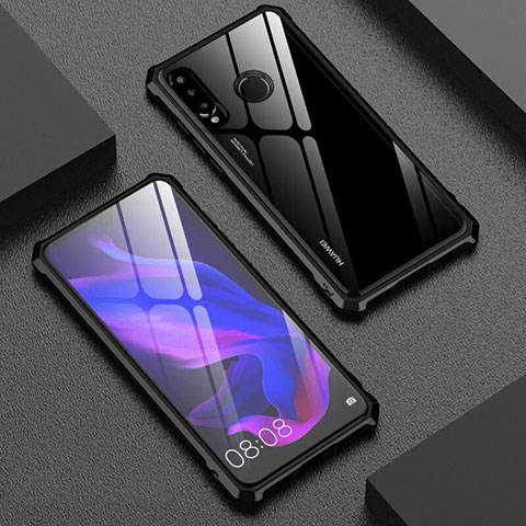 Handyhülle Hülle Luxus Aluminium Metall Rahmen Spiegel 360 Grad Tasche für Huawei Nova 4e Schwarz