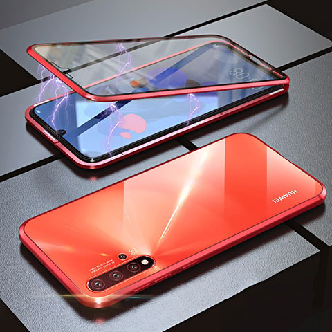 Handyhülle Hülle Luxus Aluminium Metall Rahmen Spiegel 360 Grad Tasche für Huawei Nova 5 Rot