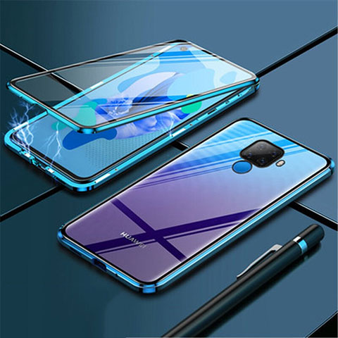 Handyhülle Hülle Luxus Aluminium Metall Rahmen Spiegel 360 Grad Tasche für Huawei Nova 5z Blau