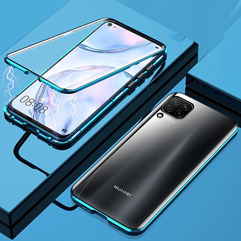 Handyhülle Hülle Luxus Aluminium Metall Rahmen Spiegel 360 Grad Tasche für Huawei Nova 7i Blau