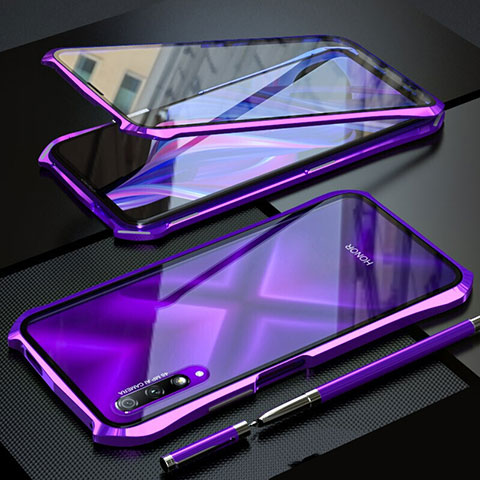 Handyhülle Hülle Luxus Aluminium Metall Rahmen Spiegel 360 Grad Tasche für Huawei P Smart Pro (2019) Violett