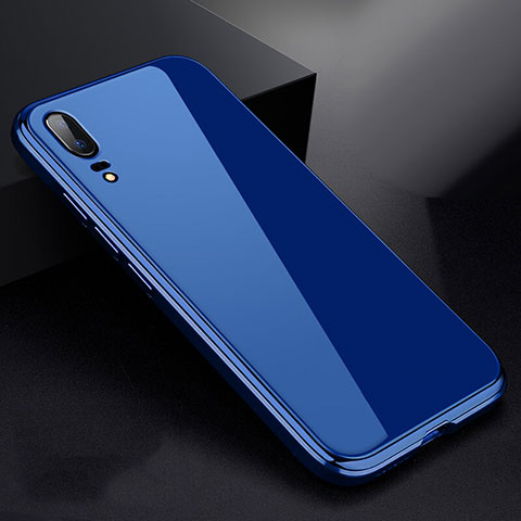 Handyhülle Hülle Luxus Aluminium Metall Rahmen Spiegel 360 Grad Tasche für Huawei P20 Blau