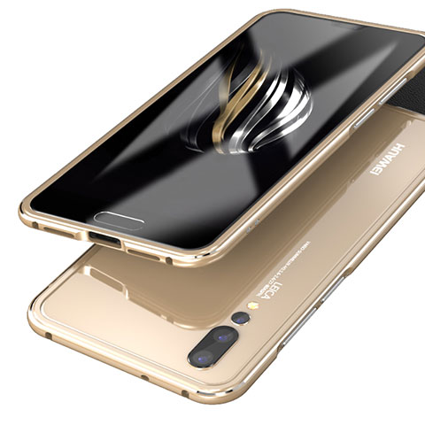 Handyhülle Hülle Luxus Aluminium Metall Rahmen Spiegel 360 Grad Tasche für Huawei P20 Pro Gold