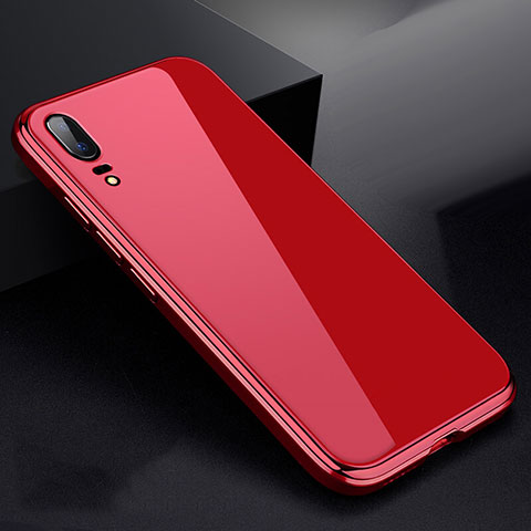 Handyhülle Hülle Luxus Aluminium Metall Rahmen Spiegel 360 Grad Tasche für Huawei P20 Rot