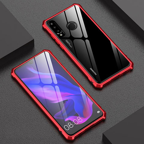 Handyhülle Hülle Luxus Aluminium Metall Rahmen Spiegel 360 Grad Tasche für Huawei P30 Lite XL Rot