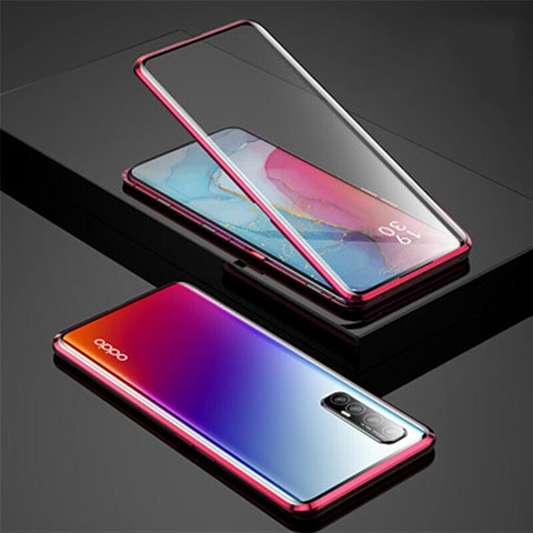 Handyhülle Hülle Luxus Aluminium Metall Rahmen Spiegel 360 Grad Tasche für Oppo Find X2 Neo Rot