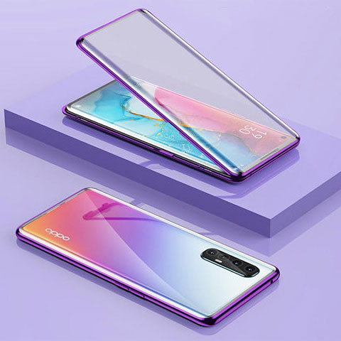 Handyhülle Hülle Luxus Aluminium Metall Rahmen Spiegel 360 Grad Tasche für Oppo Find X2 Neo Violett