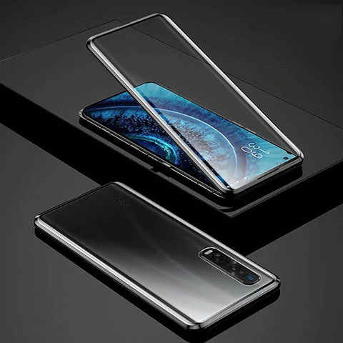 Handyhülle Hülle Luxus Aluminium Metall Rahmen Spiegel 360 Grad Tasche für Oppo Find X2 Pro Schwarz