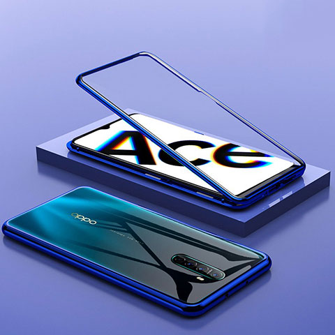 Handyhülle Hülle Luxus Aluminium Metall Rahmen Spiegel 360 Grad Tasche für Realme X2 Pro Blau