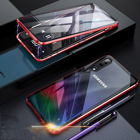 Handyhülle Hülle Luxus Aluminium Metall Rahmen Spiegel 360 Grad Tasche für Samsung Galaxy A70 Rot