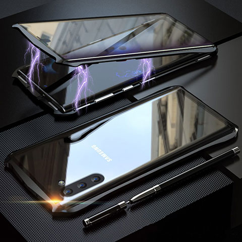 Handyhülle Hülle Luxus Aluminium Metall Rahmen Spiegel 360 Grad Tasche für Samsung Galaxy Note 10 5G Schwarz