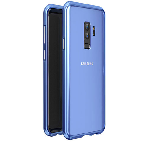 Handyhülle Hülle Luxus Aluminium Metall Rahmen Spiegel 360 Grad Tasche für Samsung Galaxy S9 Plus Blau